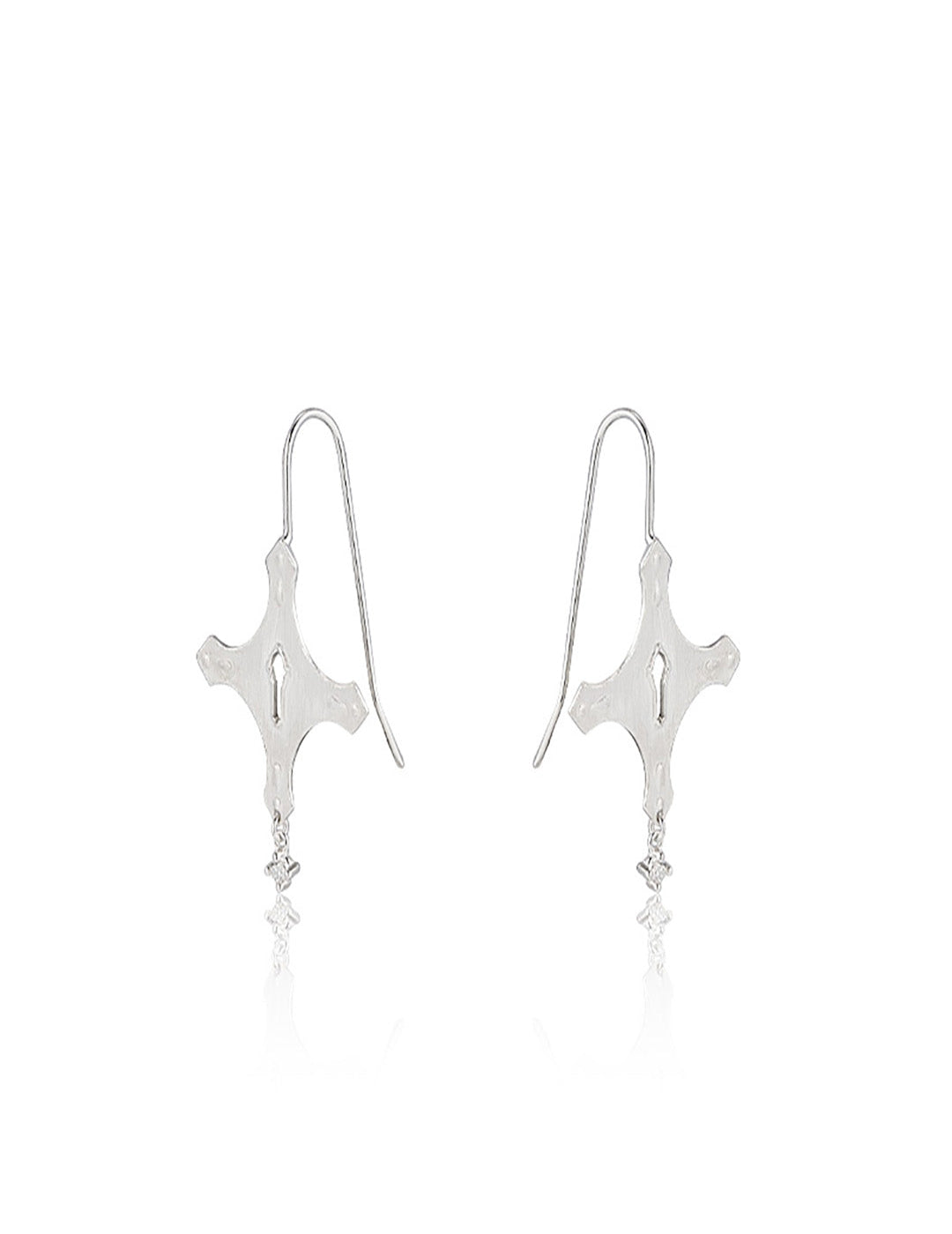 Keyhole and Cross Earrings - Small Gothic Studs, Whimsical Curiosity Theme
