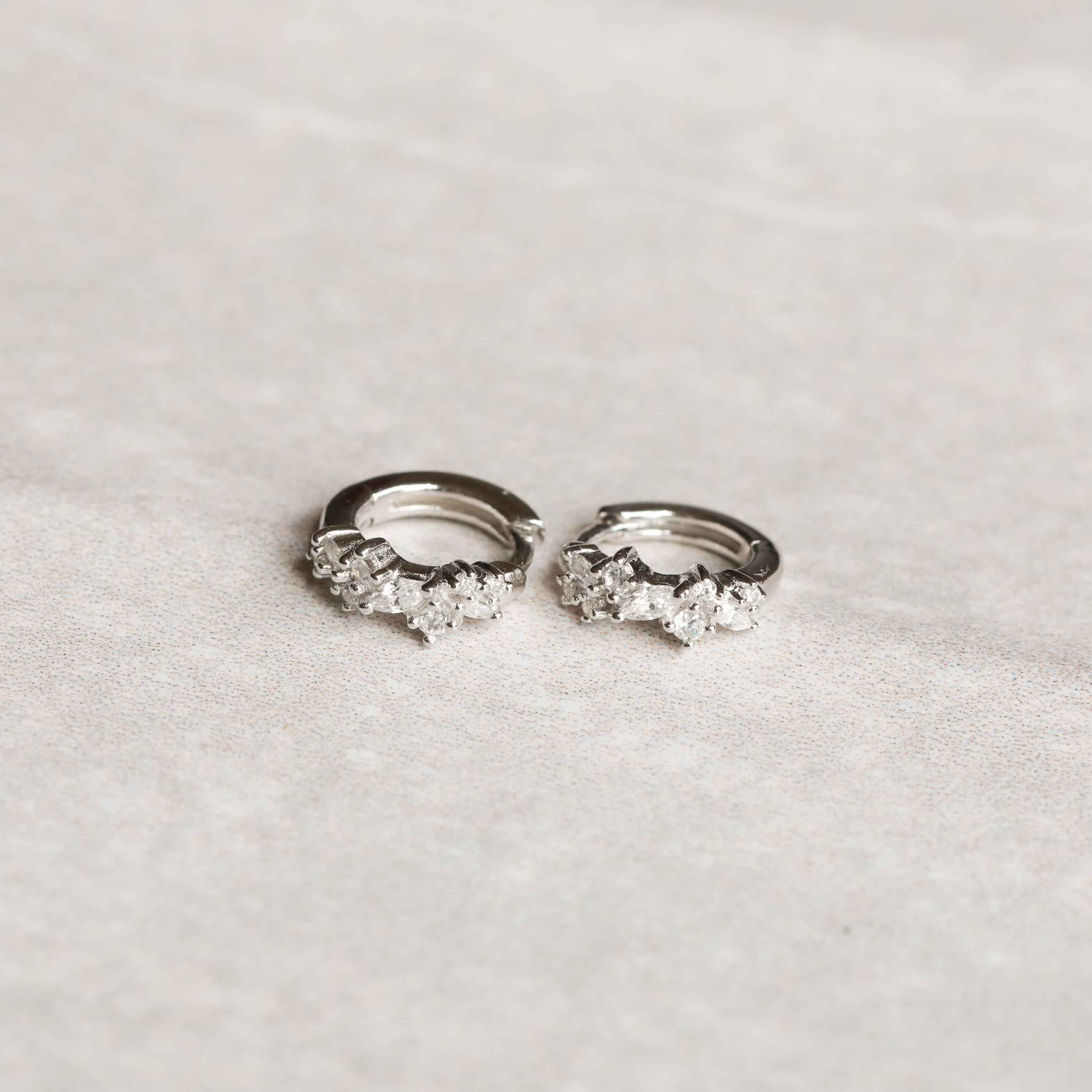 Crystal Cluster Huggies in Silver