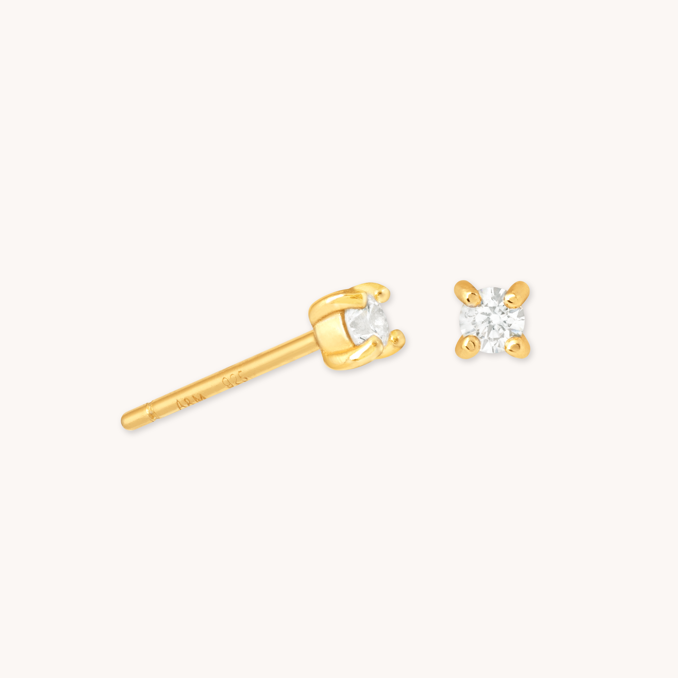 April Birthstone Stud Earrings in Gold with White CZ