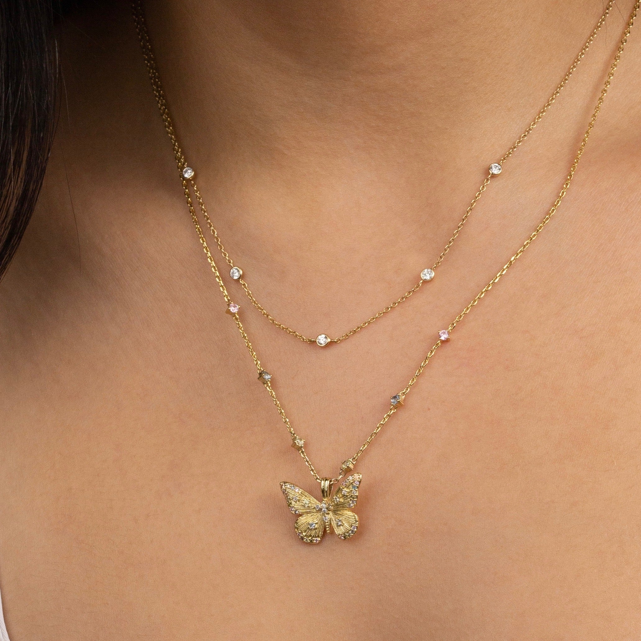 Signature Collection Butterfly Rainbow & 18K Gold Plated Necklace