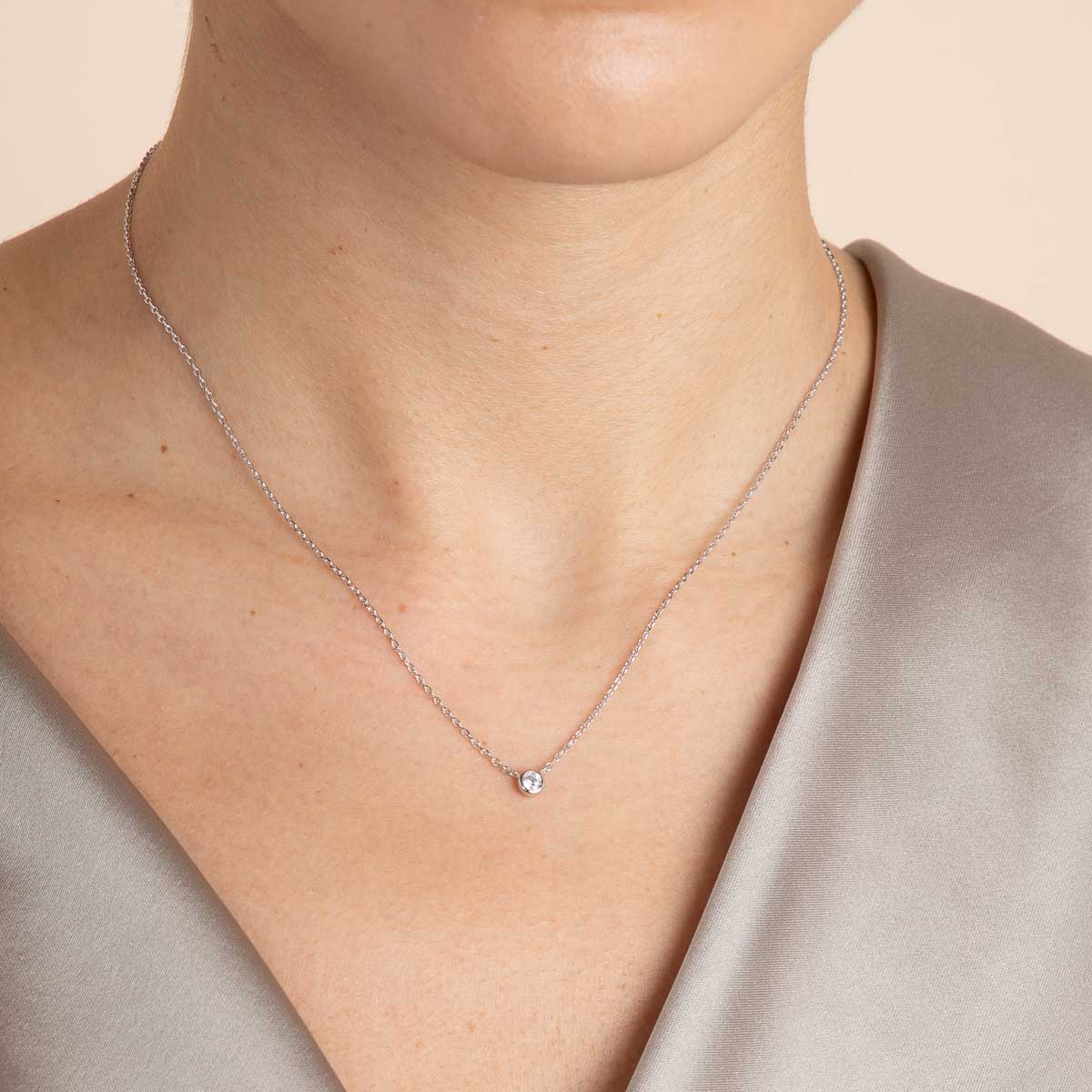 Essential Crystal Pendant Necklace in Silver
