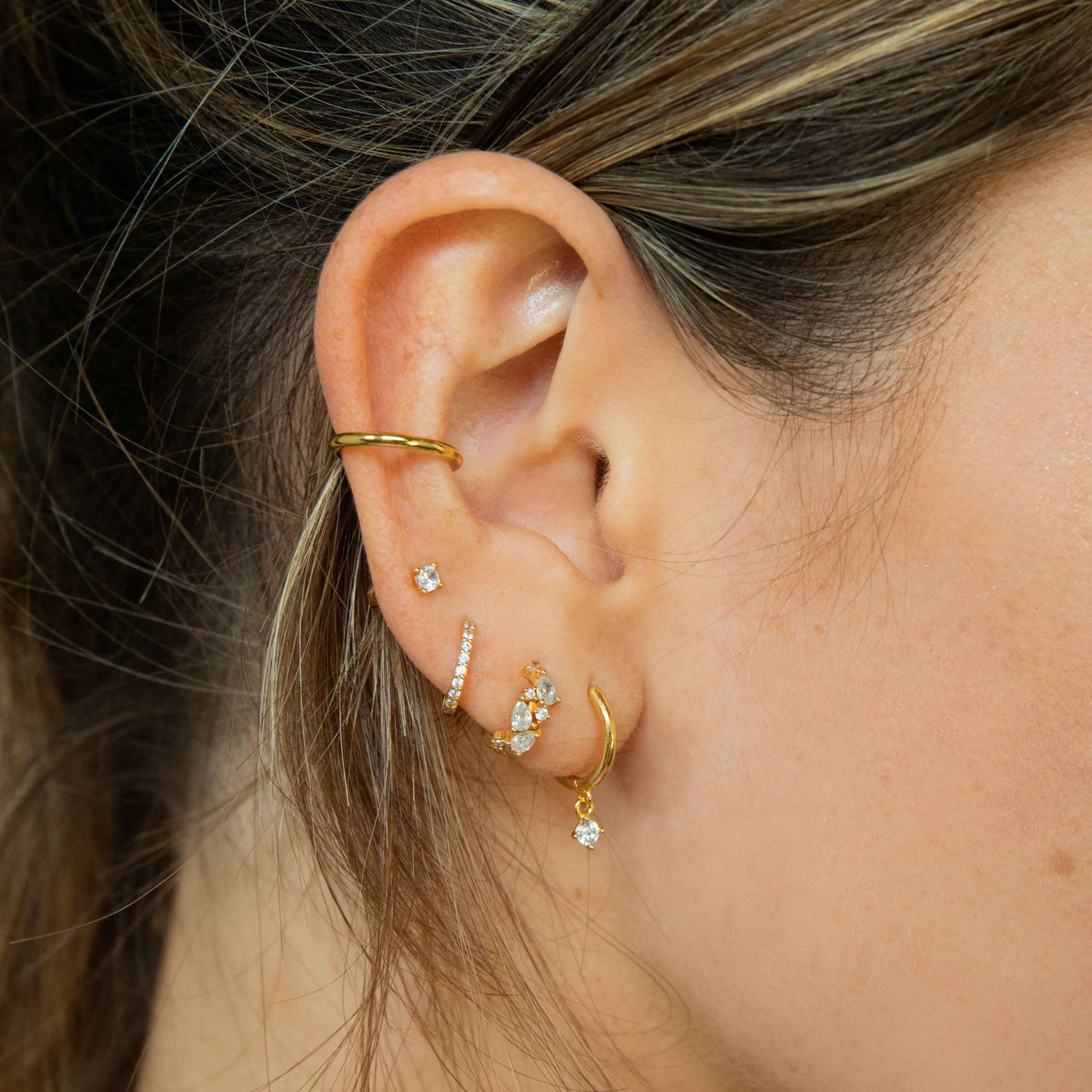 April Birthstone Stud Earrings in Gold with White CZ